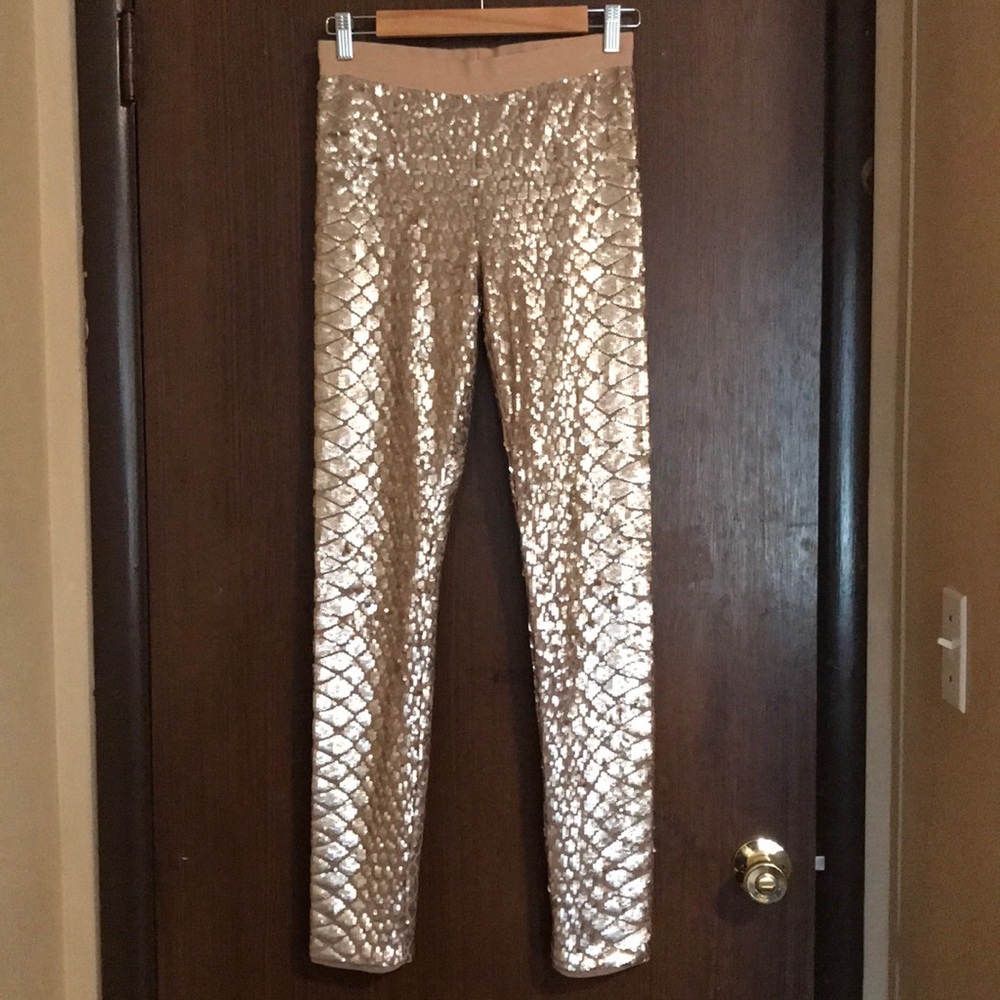 BCBGMaxazria gold sequin leggings